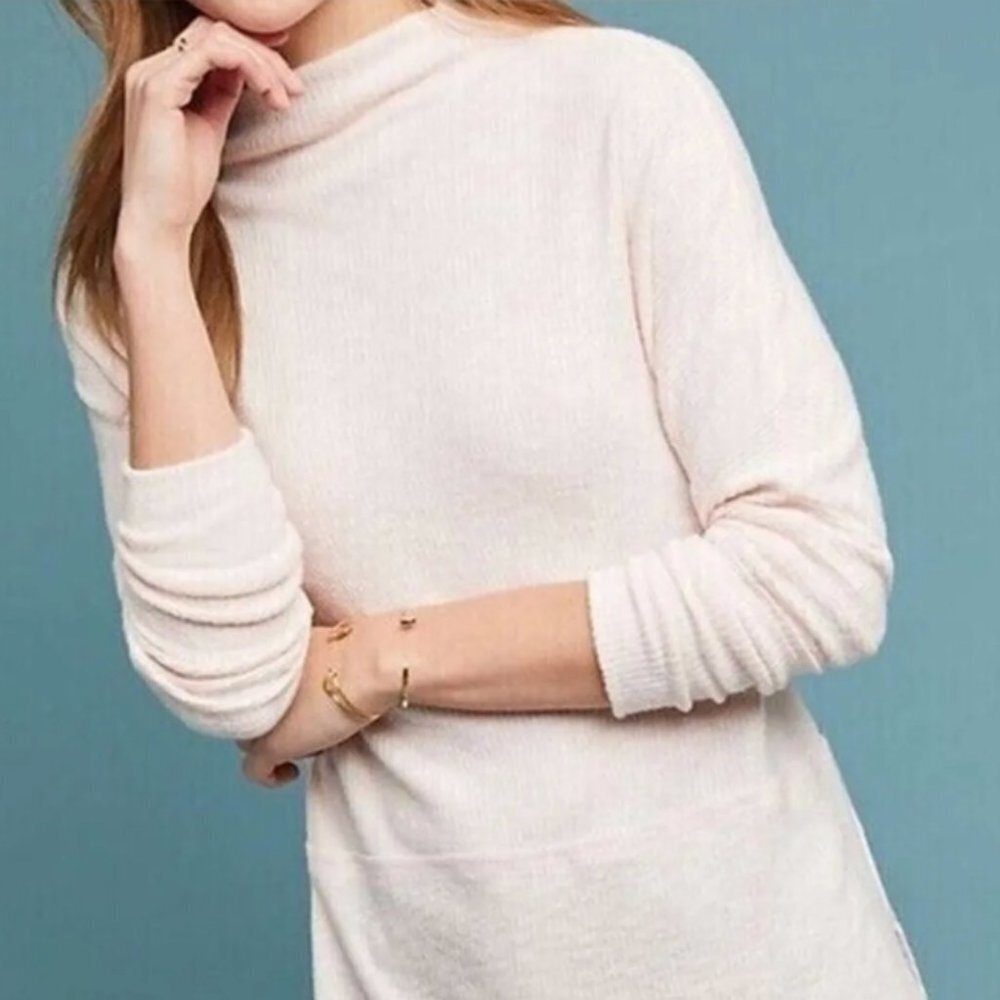 Anthropologie Eri +Ali Sweater Holdrege Heathered Grey Ribbed Knit Size Medium